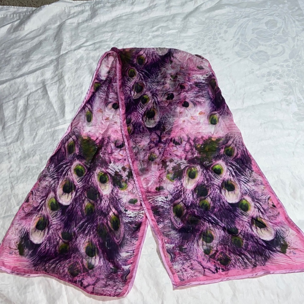 Vintage RARE peacock feathers Silk BERNIE of NEW YORK Scarf Designer Art